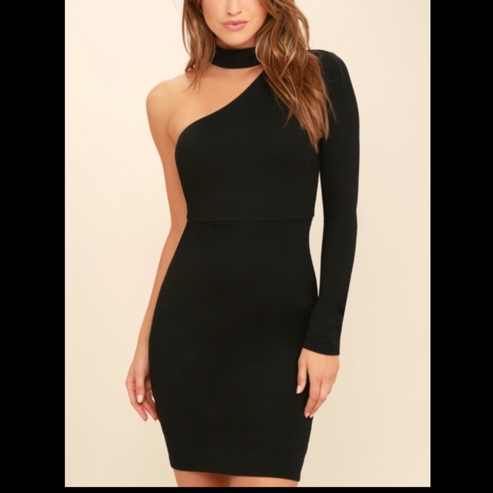 LULUS Black one shoulder long sleeve dress